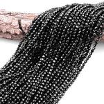 AAA Natural Black Spinel 4mm Beads Faceted Energy Prism Double Point Cut 15.5" Strand