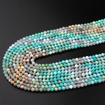 Peruvian Amazonite 4mm Faceted Round Beads Multi Shaded Natural Sea Blue Green Gemstone Micro Laser Diamond Cut 15.5" Strand