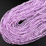 Faceted Natural Lilac Purple Amethyst Round Beads 2mm 3mm Miro Diamond Cut Gemstone 15.5" Strand