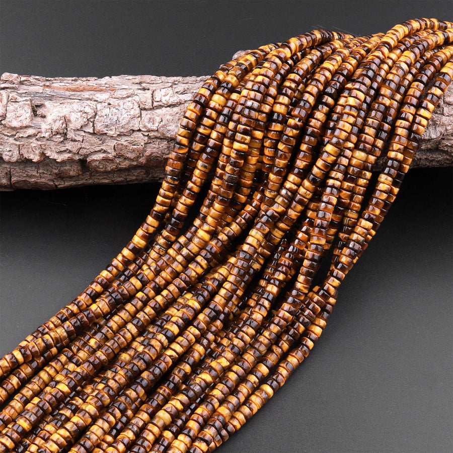 Natural Tiger's Eye 4mm 6mm Heishi Beads 15.5" Strand