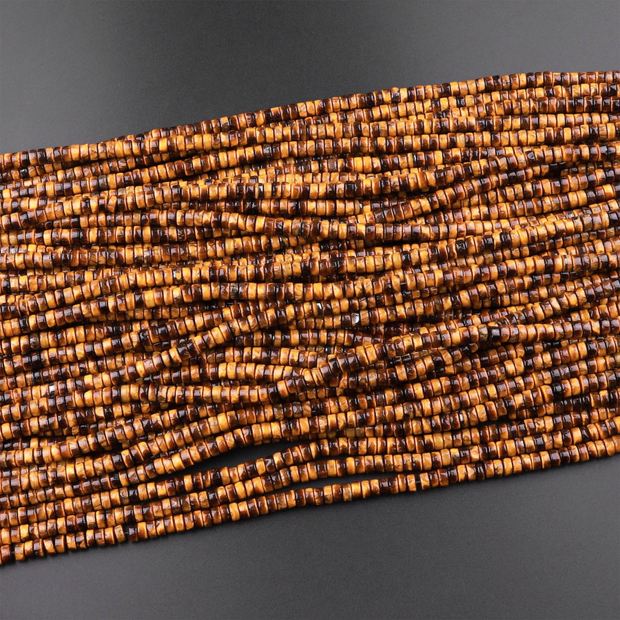 Natural Tiger's Eye 4mm 6mm Heishi Beads 15.5" Strand