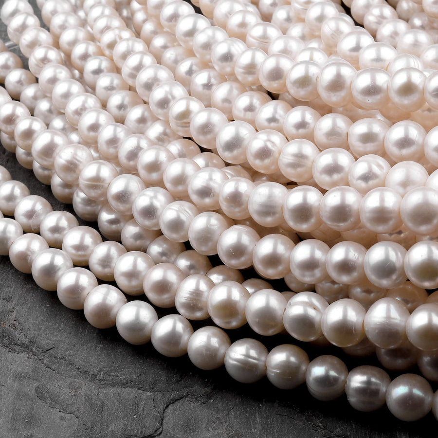 Large Hole Pearls Beads Genuine White Freshwater Pearl 8mm 9mm 10mm Round Big 2mm Hole 8" Strand