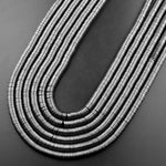 Natural Black Hematite Heishi beads 2mm 3mm 4mm 6mm 8mm Thin Rondelle 15.5" Strand