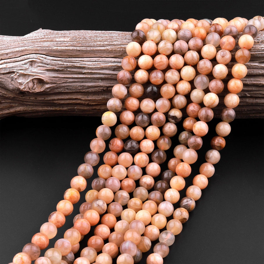 Natural Golden Peach Moonstone 6mm 8mm 10mm Round Beads 15.5" Strand