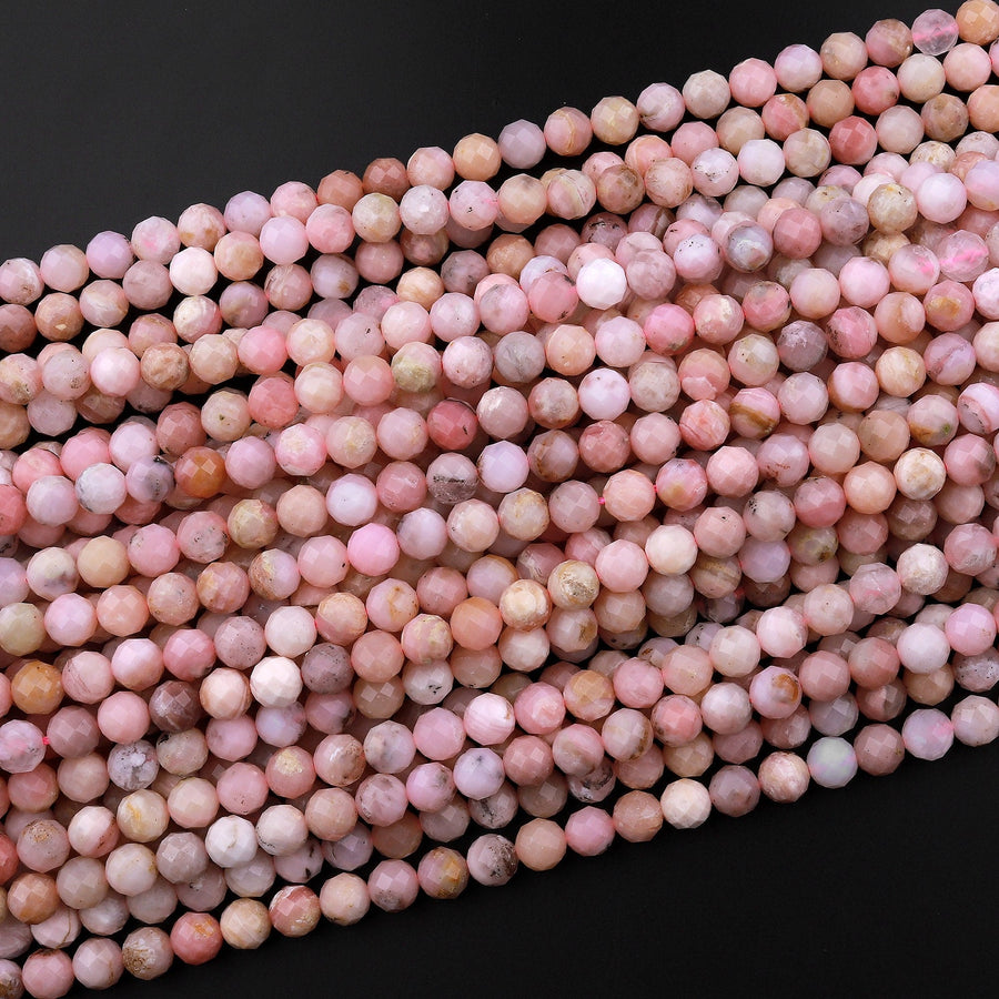AA Faceted Natural Peruvian Pink Opal 2mm 4mm 5mm 6mm Round Beads Laser Diamond Cut Gemstone 15.5" Strand