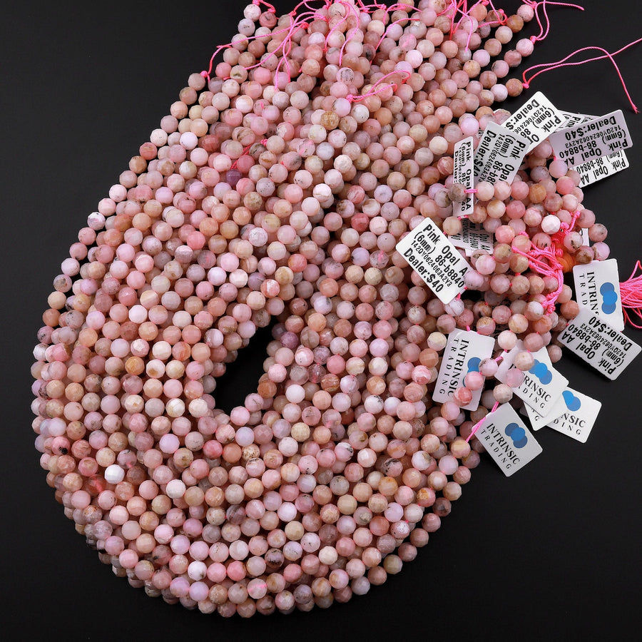 AA Faceted Natural Peruvian Pink Opal 2mm 4mm 5mm 6mm Round Beads Laser Diamond Cut Gemstone 15.5" Strand