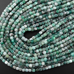 Real Genuine Natural Green Emerald 5mm 6mm Faceted Cube Beads Dice Square Gemstone 15.5" Strand