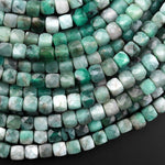 Real Genuine Natural Green Emerald 5mm 6mm Faceted Cube Beads Dice Square Gemstone 15.5" Strand