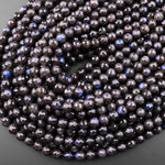Rare Natural Black Labradorite Faceted Round Beads 6mm 8mm 10mm Blue Flashes 15.5" Strand