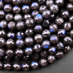 Rare Natural Black Labradorite Faceted Round Beads 6mm 8mm 10mm Blue Flashes 15.5" Strand