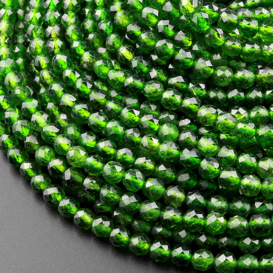 AAA Real Genuine Natural Green Chrome Diopside Faceted 2mm 3mm 4mm Round Gemstone Beads 15.5" Strand