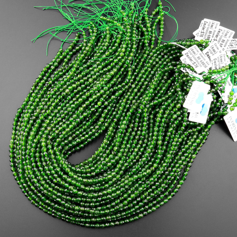 AAA Real Genuine Natural Green Chrome Diopside Faceted 2mm 3mm 4mm Round Gemstone Beads 15.5" Strand
