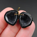 Drilled Natural Tabasco Geode Earrings Pair Black Druzy Drusy Agate Freeform Matched Gemstone Beads