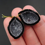 Drilled Natural Tabasco Geode Earrings Pair Black Druzy Drusy Agate Freeform Matched Gemstone Beads