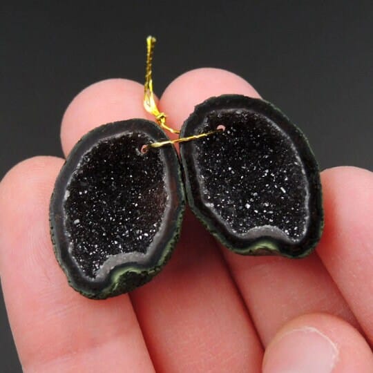 Drilled Natural Tabasco Geode Earrings Pair Black Druzy Drusy Agate Freeform Matched Gemstone Beads