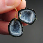 Drilled Natural Tabasco Geode Earrings Pair Black Druzy Drusy Agate Freeform Matched Gemstone Beads