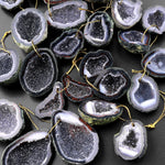 Drilled Natural Tabasco Geode Earrings Pair Black Druzy Drusy Agate Freeform Matched Gemstone Beads