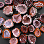 Drilled Natural Tabasco Geode Earrings Pair Red Druzy Drusy Agate Freeform Matched Gemstone Beads