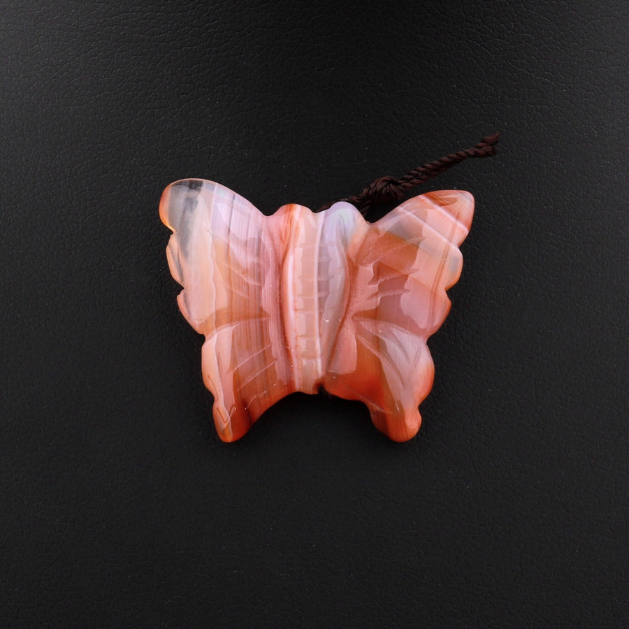 Hand Carved Natural Carnelian Butterfly Pendant Vertically Drilled Gemstone Focal Bead