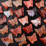 Hand Carved Natural Carnelian Butterfly Pendant Vertically Drilled Gemstone Focal Bead