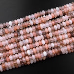 AAA Natural Multicolor Moonstone 5mm 6mm Faceted Rondelle Peach Creamy White Moonstone 15.5" Strand