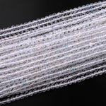 AAA Faceted Natural White Topaz 3mm 4mm 5mm 6mm Round Beads Micro Diamond Cut Gemstone Real Genuine Blue Topaz Gemstone 15.5" Strand