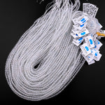 AAA Faceted Natural White Topaz 3mm 4mm 5mm 6mm Round Beads Micro Diamond Cut Gemstone Real Genuine Blue Topaz Gemstone 15.5" Strand