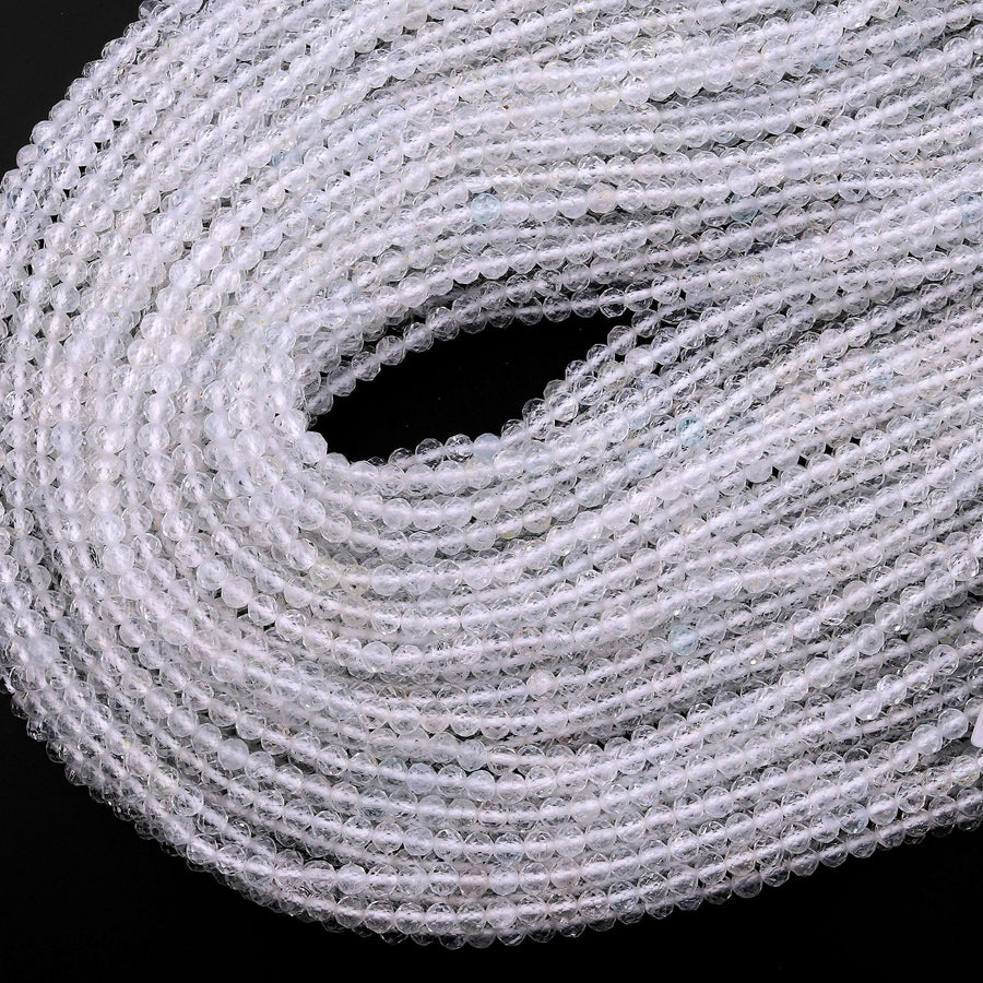 AAA Faceted Natural White Topaz 3mm 4mm 5mm 6mm Round Beads Micro Diamond Cut Gemstone Real Genuine Blue Topaz Gemstone 15.5" Strand