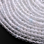 AAA Faceted Natural White Topaz 3mm 4mm 5mm 6mm Round Beads Micro Diamond Cut Gemstone Real Genuine Blue Topaz Gemstone 15.5" Strand