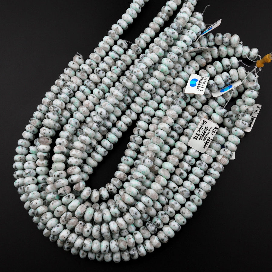 Natural Kiwi Jasper 8mm and 10mm Rondelle Beads 15.5" Strand