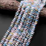 Multicolor Pink Blue Green Aquamarine Morganite Beryl Smooth Freeform Disc Chip Beads 15.5" Strand