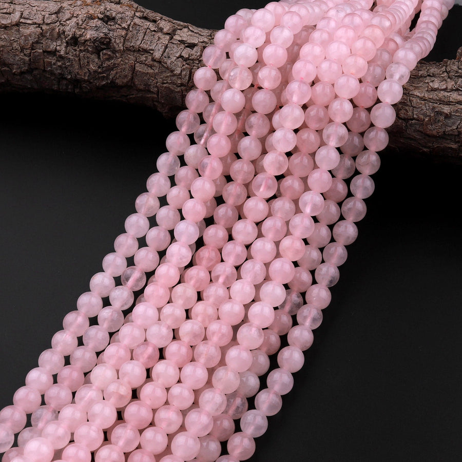 AAA Natural Pink Rose Quartz 4mm 6mm 8mm 10mm 14mm Round Beads Smooth Polished Pastel Soft Baby Pink Gemstone 15.5" Strand