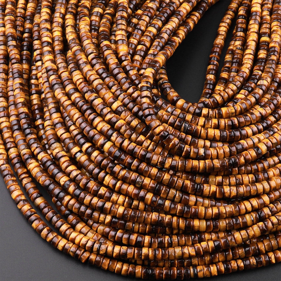 Natural Tiger's Eye 4mm 6mm Heishi Beads 15.5" Strand