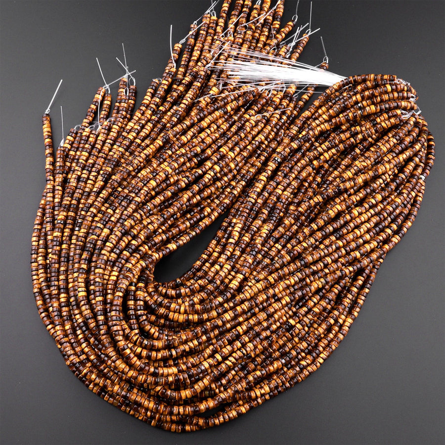 Natural Tiger's Eye 4mm 6mm Heishi Beads 15.5" Strand