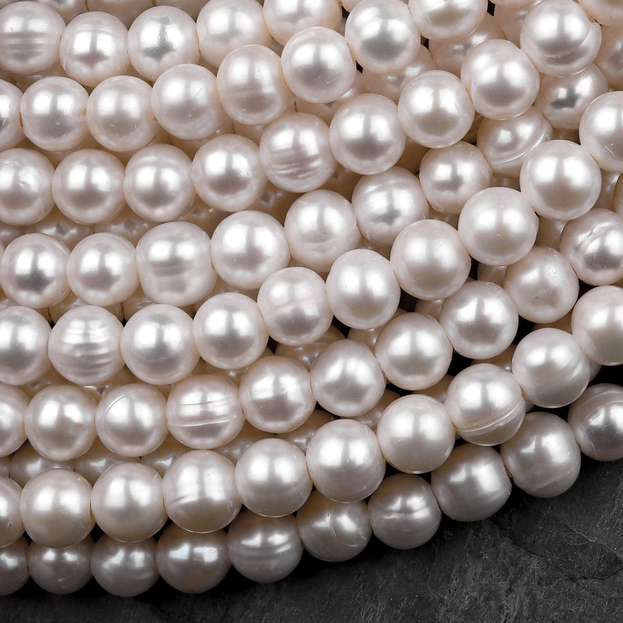 Large Hole Pearls Beads Genuine White Freshwater Pearl 8mm 9mm 10mm Round Big 2mm Hole 8" Strand