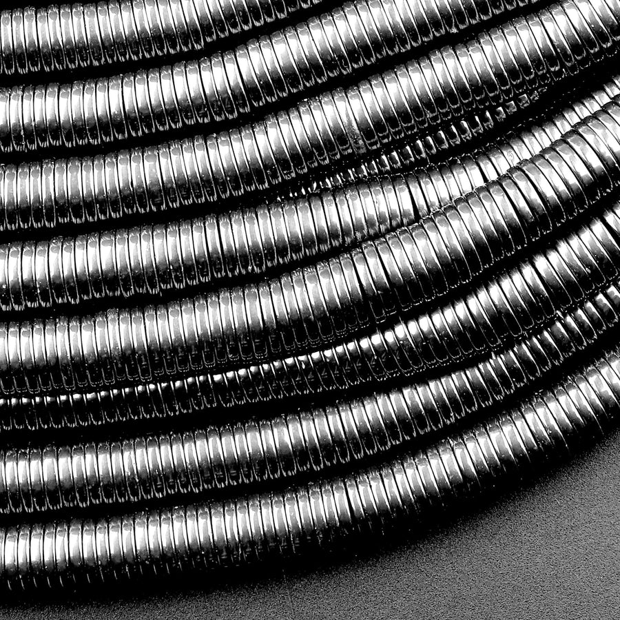 Natural Black Hematite Heishi beads 2mm 3mm 4mm 6mm 8mm Thin Rondelle 15.5" Strand