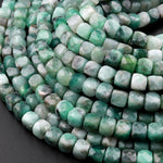 Real Genuine Natural Green Emerald 5mm 6mm Faceted Cube Beads Dice Square Gemstone 15.5" Strand