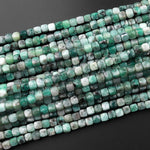 Real Genuine Natural Green Emerald 5mm 6mm Faceted Cube Beads Dice Square Gemstone 15.5" Strand