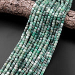 Real Genuine Natural Green Emerald 5mm 6mm Faceted Cube Beads Dice Square Gemstone 15.5" Strand