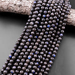 Rare Natural Black Labradorite Faceted Round Beads 6mm 8mm 10mm Blue Flashes 15.5" Strand