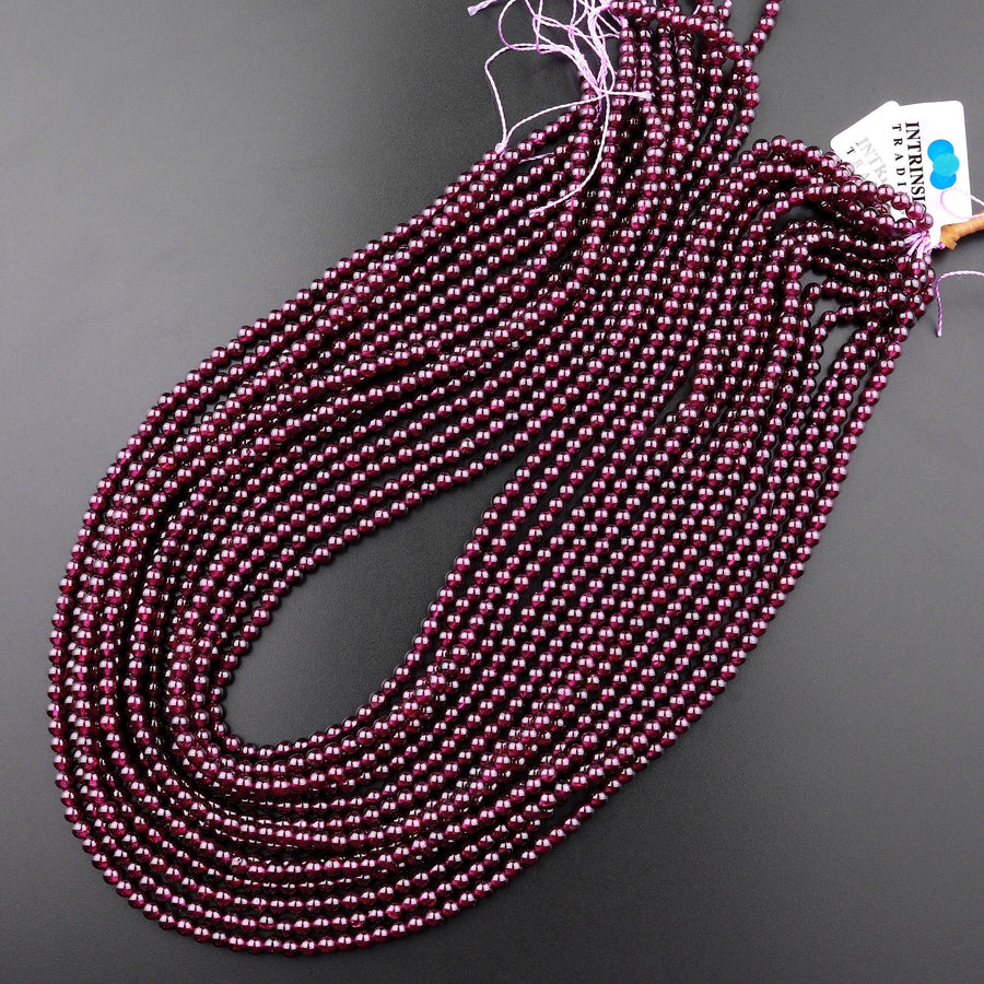 Natural Purple Garnet From Mozambique Smooth 2mm 3mm 4mm 5mm 6mm Round Gemstone Beads 15.5" Strand