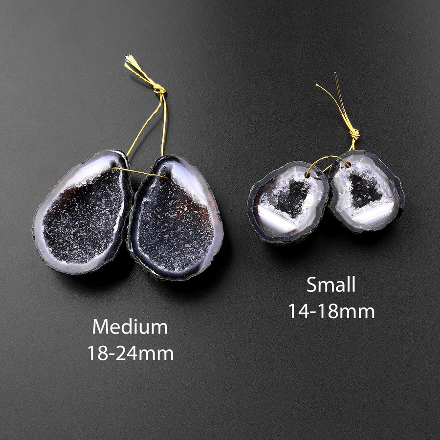 Drilled Natural Tabasco Geode Earrings Pair Black Druzy Drusy Agate Freeform Matched Gemstone Beads