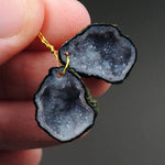 Drilled Natural Tabasco Geode Earrings Pair Black Druzy Drusy Agate Freeform Matched Gemstone Beads