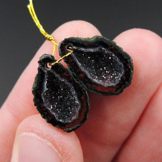 Drilled Natural Tabasco Geode Earrings Pair Black Druzy Drusy Agate Freeform Matched Gemstone Beads