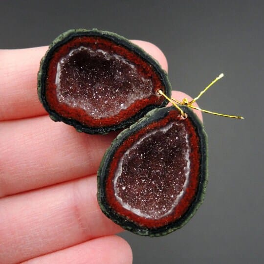 Drilled Natural Tabasco Geode Earrings Pair Red Druzy Drusy Agate Freeform Matched Gemstone Beads