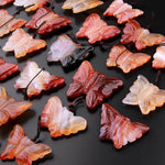 Hand Carved Natural Carnelian Butterfly Pendant Vertically Drilled Gemstone Focal Bead