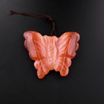 Hand Carved Natural Carnelian Butterfly Pendant Vertically Drilled Gemstone Focal Bead