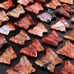 Hand Carved Natural Carnelian Butterfly Pendant Vertically Drilled Gemstone Focal Bead