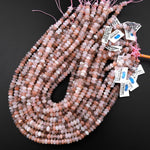 AAA Natural Multicolor Moonstone 5mm 6mm Faceted Rondelle Peach Creamy White Moonstone 15.5" Strand