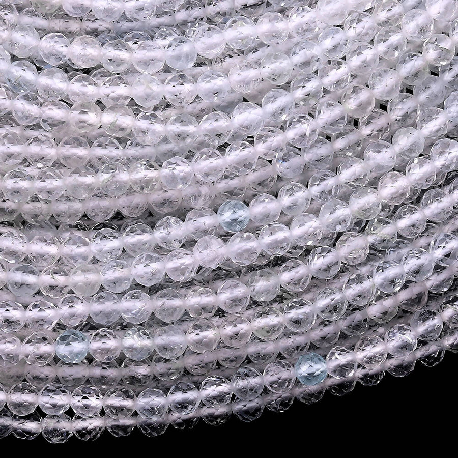 AAA Faceted Natural White Topaz 3mm 4mm 5mm 6mm Round Beads Micro Diamond Cut Gemstone Real Genuine Blue Topaz Gemstone 15.5" Strand